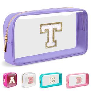 Small Clear Personalized Initial Makeup Bag,preppy Nylon A-z Chenille Letter🦏